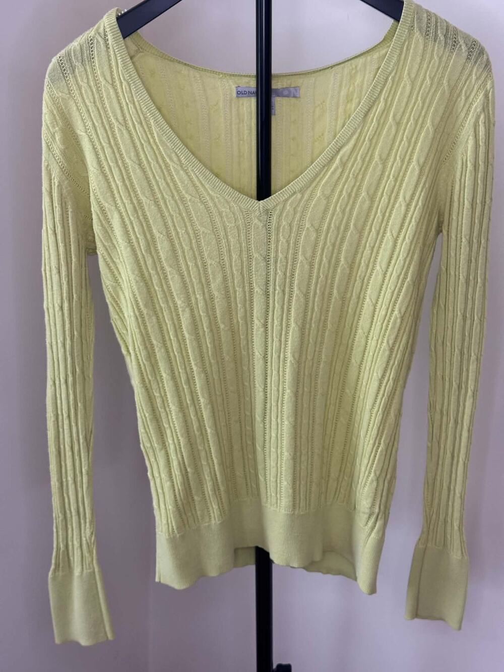 Old Navy Yellow/Lime Green Cable Knit V Neck Sweater Large